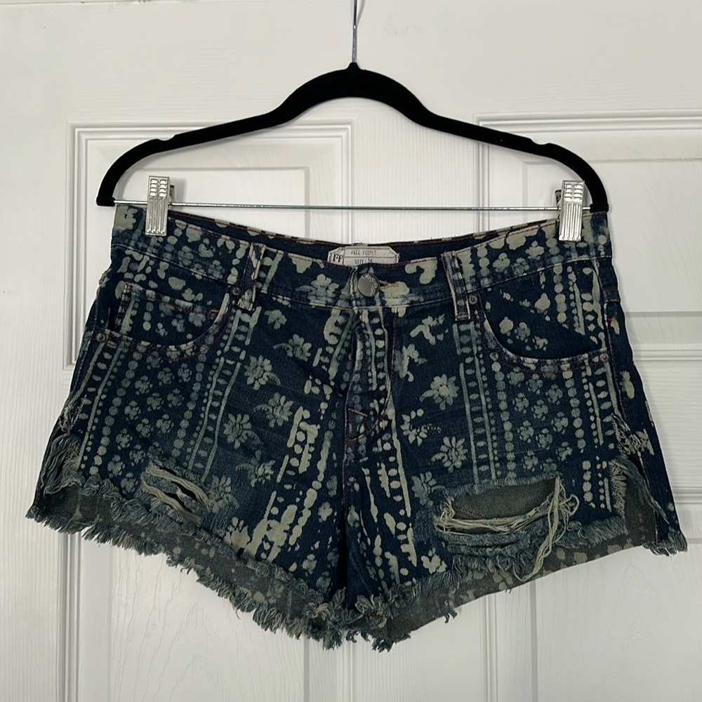 Free People Printed Denim Shorts
